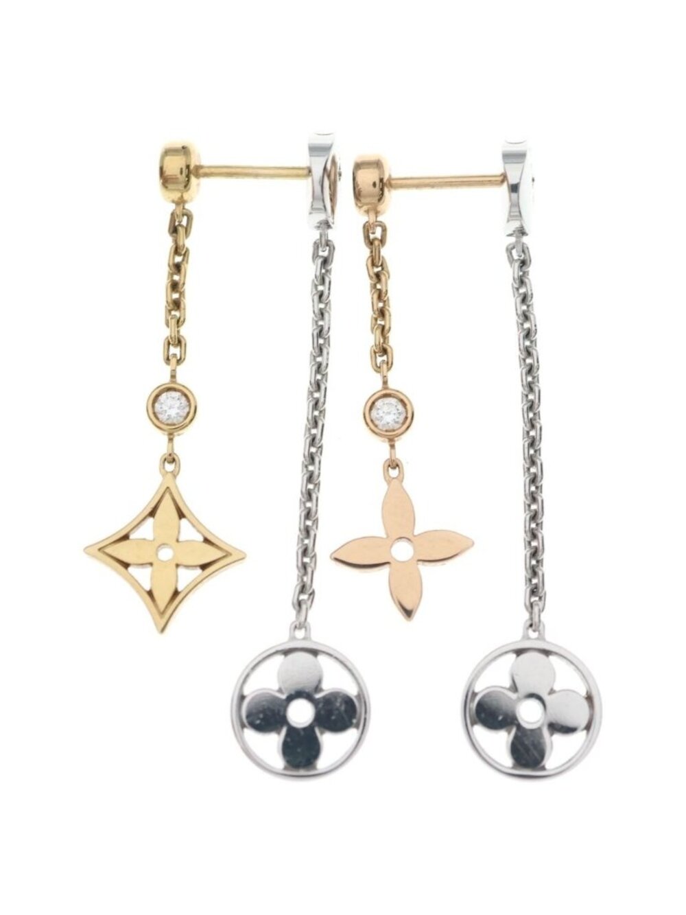 Louis Vuitton Monogram Idylle Diamond Earrings Yellow Gold White Pink
